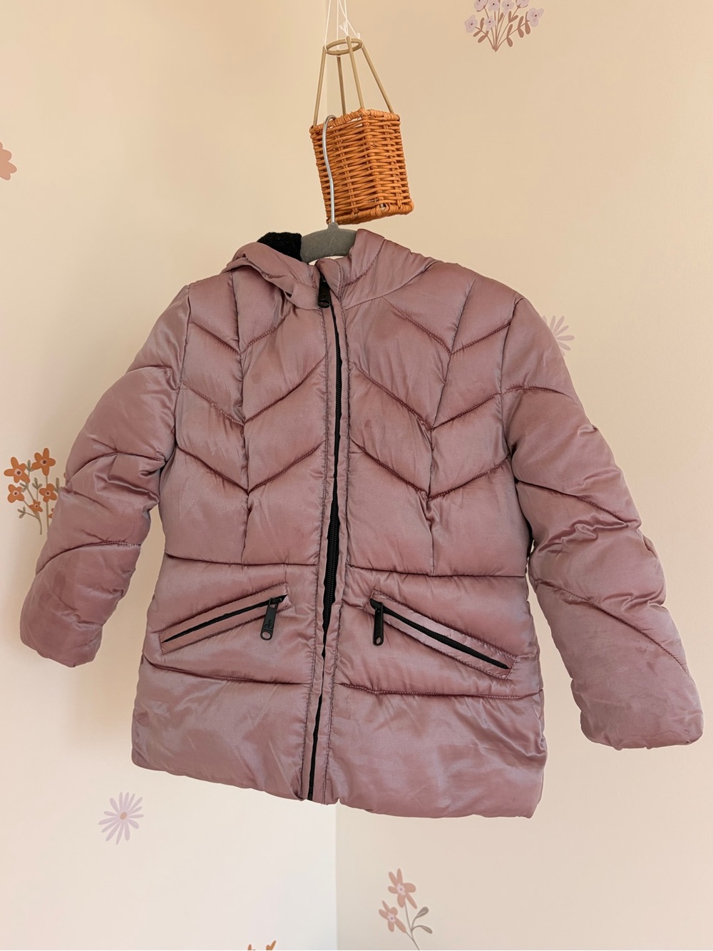 Sam Edelman Toddler Girls Dusty Rose Puffer Jacket 3T Hooded Chevron